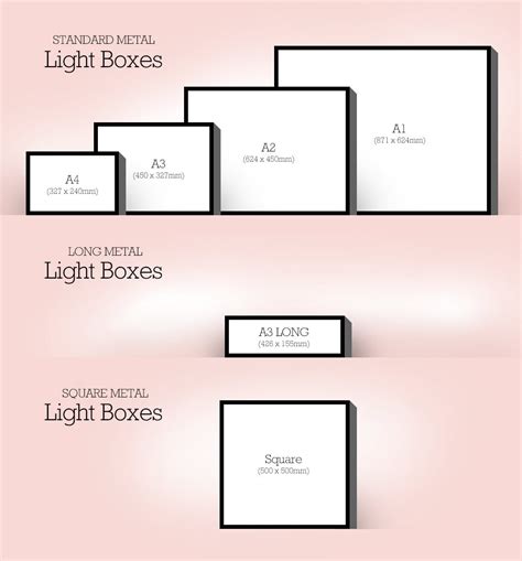 light box sizes for art